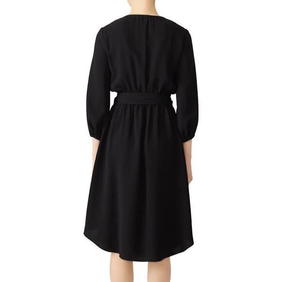 Shoshanna Waldorf Dress Cinched Waist Long Sleeve V-Neck Knee Length Black 4 - Picture 2 of 13